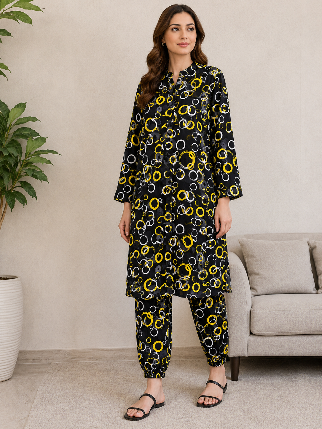 Black & Yellow Geometric 2-Piece Suit