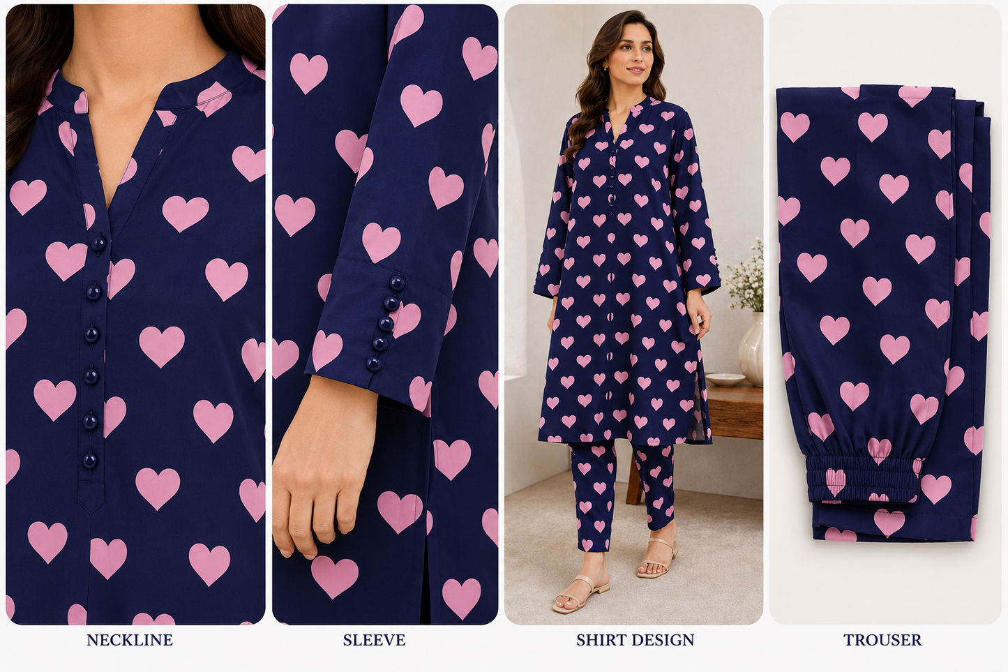 Navy Blue & Pink Heart 2-Piece Suit