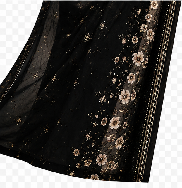 Premium Unstitched 3-Piece |Jet Black with Ivory White