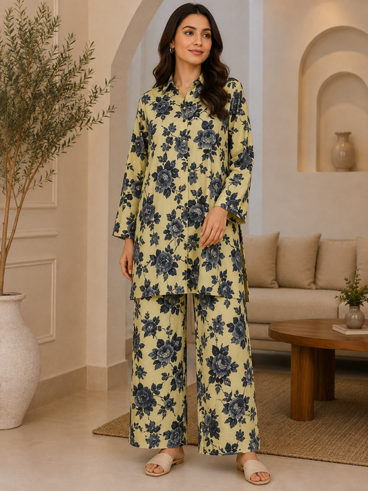 Lime Green Floral Shirt & Trouser