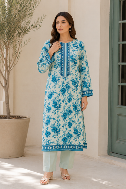 Premium Stitched 2-Piece |Ivory Aqua Floral