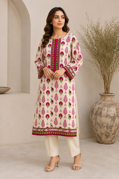 Ivory & Magenta Floral 2-Piece Suit