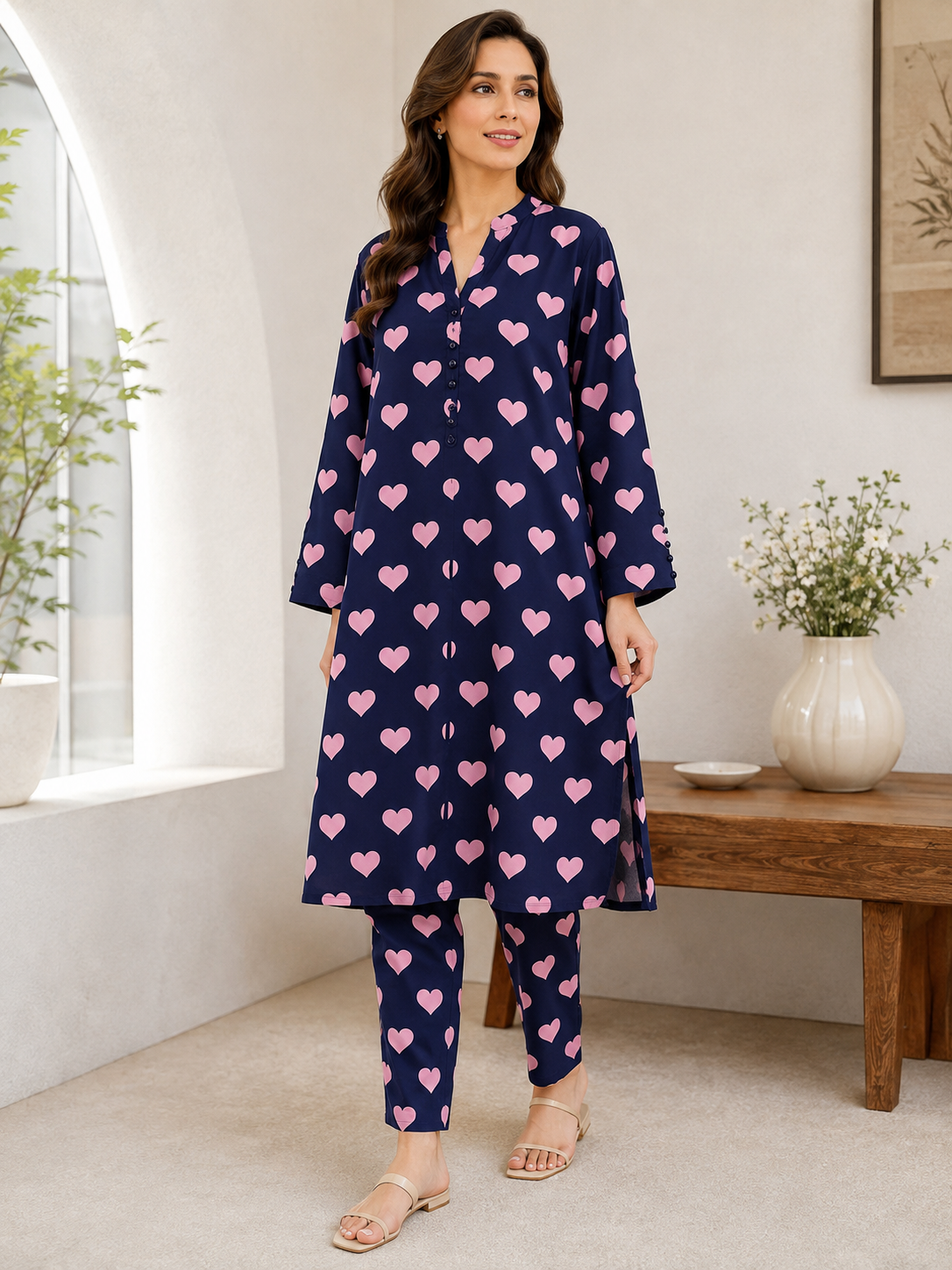 Navy Blue & Pink Heart 2-Piece Suit