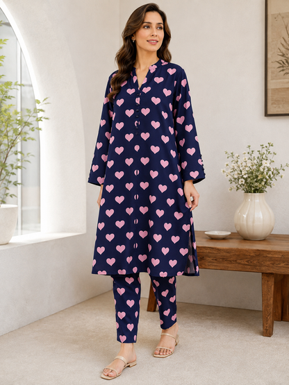 Navy Blue & Pink Heart 2-Piece Suit