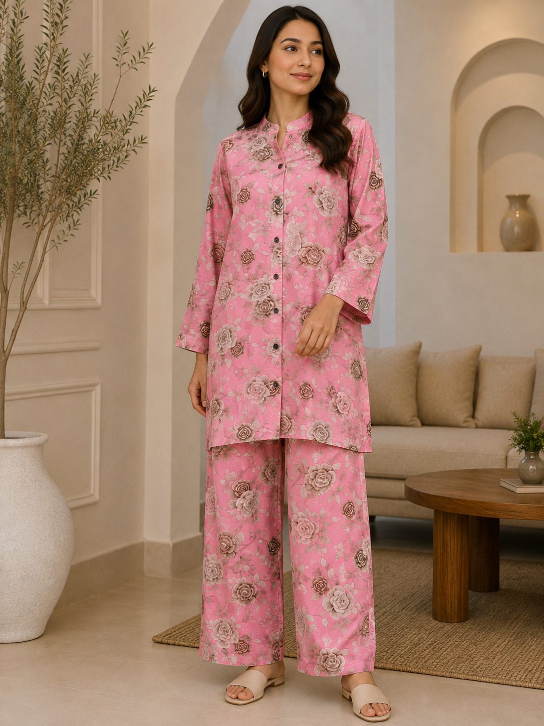 Pink Rose Comfortable Shirt & Trouser Set