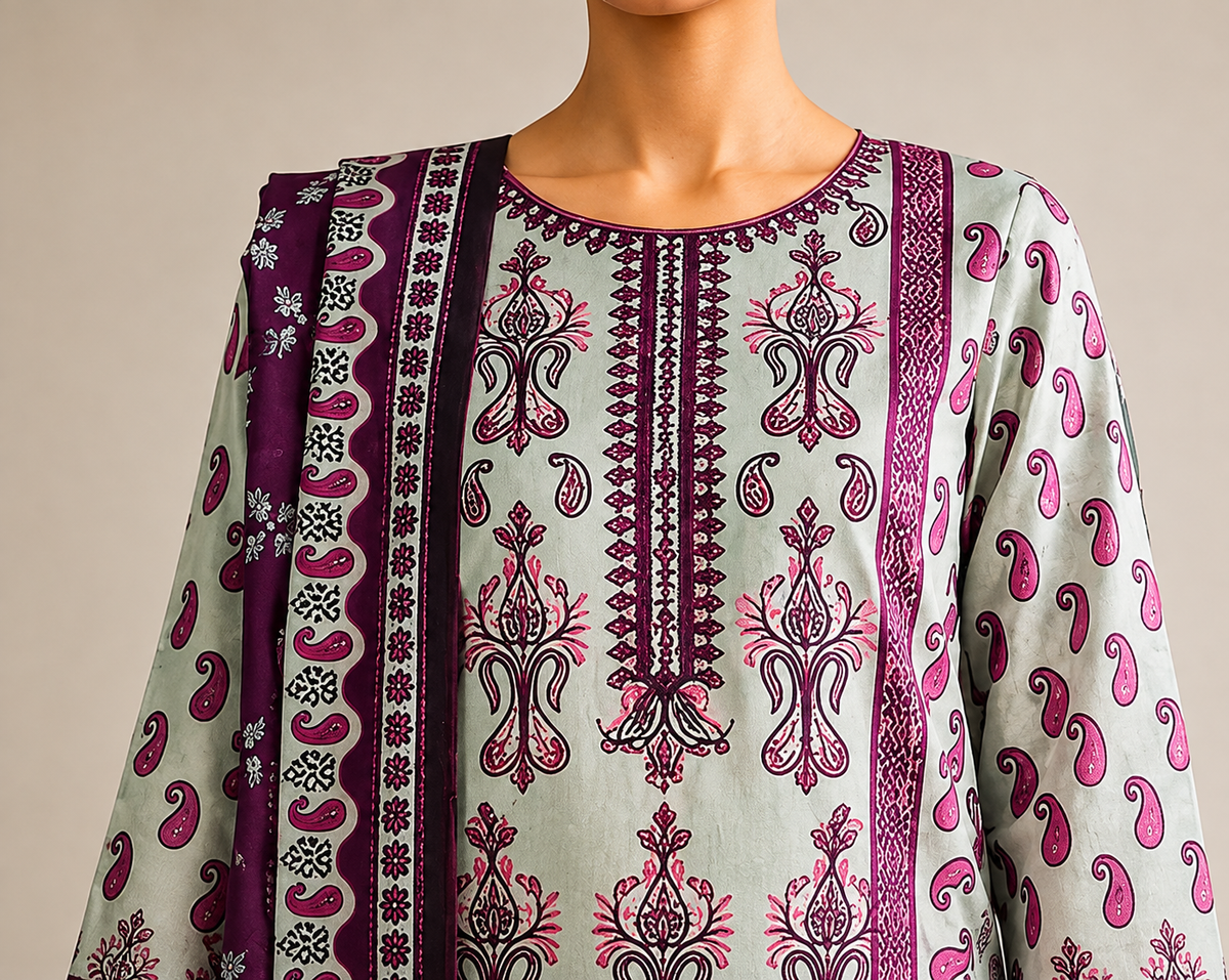 Premium Stitched 3-Piece Suit with Printed Dupatta