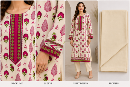 Ivory & Magenta Floral 2-Piece Suit