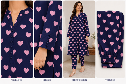 Navy Blue & Pink Heart 2-Piece Suit